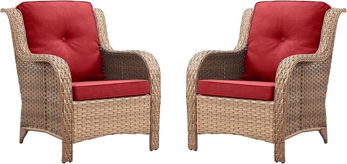 Rilyson Patio Furniture Chairs Outdoor Chair - 2 Piece Wicker Rattan Chairs Set with High Back and Deep Seating for Deck Porch Balcony Backyard Garden(Yellow/Red)