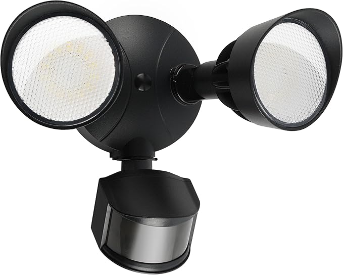 45W 5500LM PIR Motion Sensor Outdoor Lights, Dual Head LED Flood Light, 5000K Daylight, IP65 Waterproof Hardwired Dusk to Dawn Motion Detector Security Light for Outside Garage Yard (Black)