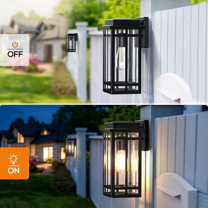12'' Outdoor Wall Lights 2 Packs, Black Porch Light Outdoor Lighting | Waterproof Exterior Lighting Fixtures Sconce Lanterns, Modern Outside Lights for House Garage Front Door Patio (No Sensor)