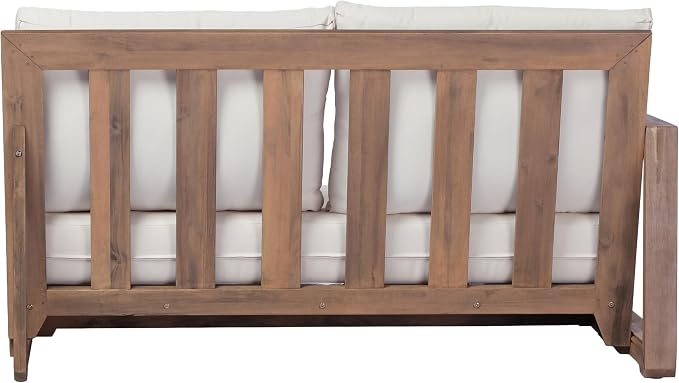 Christopher Knight Home 2 Piece Outdoor Patio Furniture Set Acacia Wood Sofa with Thick Cushions and Slatted Coffee Table, Modular Floor Seating Conversation Set, Natural Wood Finish