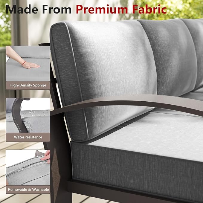 Aluminum Patio Furniture Set with Fire Pit Table, 7 Seats Outdoor Patio Conversation Sets with Ottomans, Modern Metal Patio Sectional Sofa with Upgrade Cushions for Patio, Backyard, Deck - Grey
