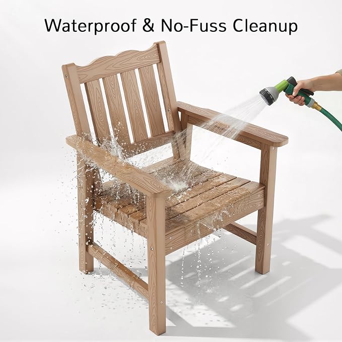 Stoog All-Weather Garden Bench & Chairs Set, 3-Piece Patio Furniture Set, Include 2 Outdoor Chairs and 1 Outdoor Bench, Teak