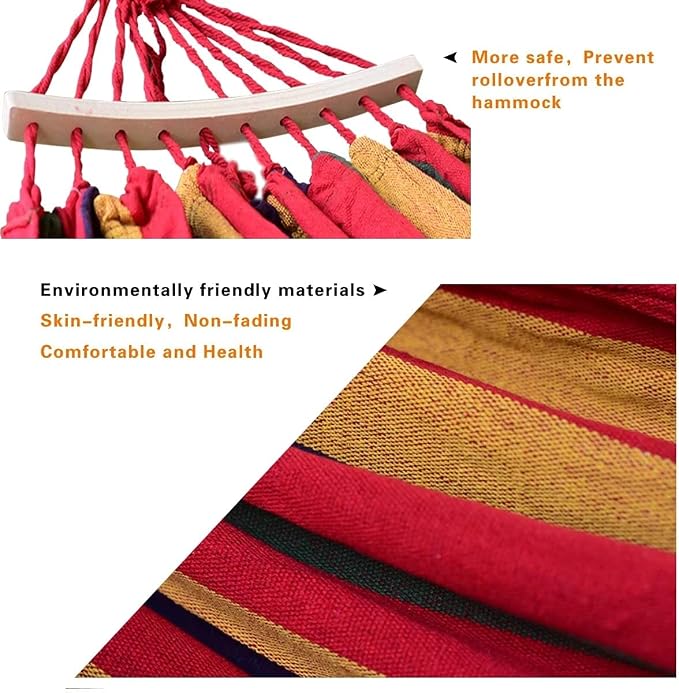 Outdoor Hammock Portable Garden Hammock Sports Home Travel Camping Swing Canvas Stripe Hang Bed Hammock Double Single People (260x150 red Set)