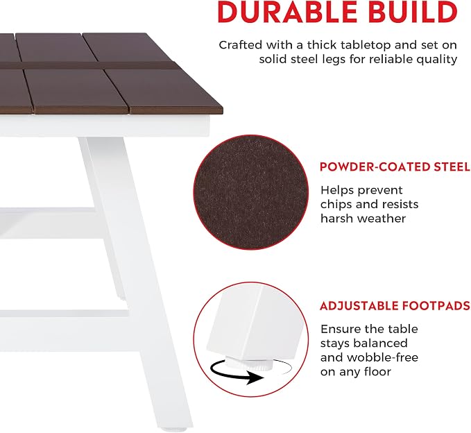Costaelm Stinson 7-Piece Outdoor HDPE Patio Dining Table Set with Umbrella Hole & Dining Chairs for 6, Dark Brown