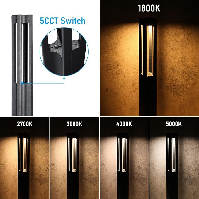 LEONLITE 6-Pack 3W 5CCT LED Low Voltage Path Lights Aluminum Black | LED Landscape Pathway Lights, Outdoor Landscape Lighting, 1800K2700K3000K4000K5000K Selectable, 12-24V, ETL, IP65 Waterproof