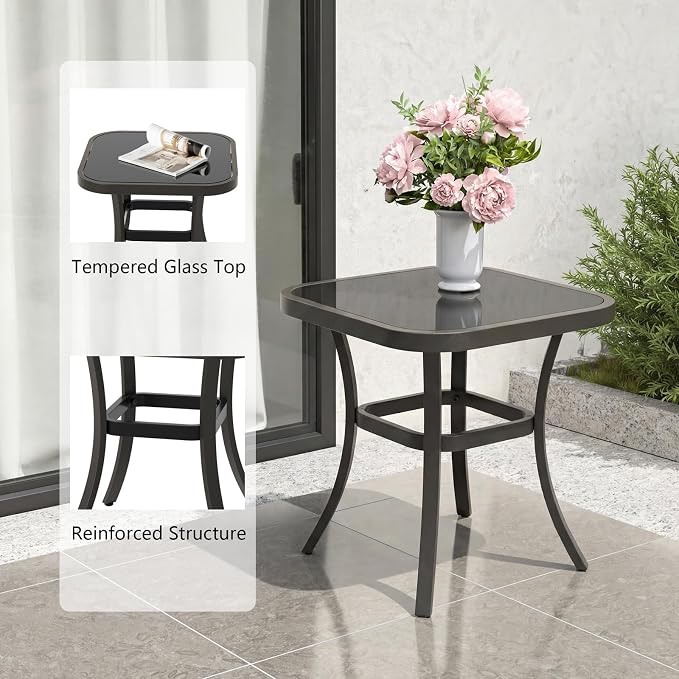 ALAULM 3 Piece Aluminum Outdoor Swivel Chairs High Back Metal Swivel Rocking Chairs with 5.1" Sponge Cushions &1 Coffee Table for Patio, Porch, Backyards, Garden(Grey)