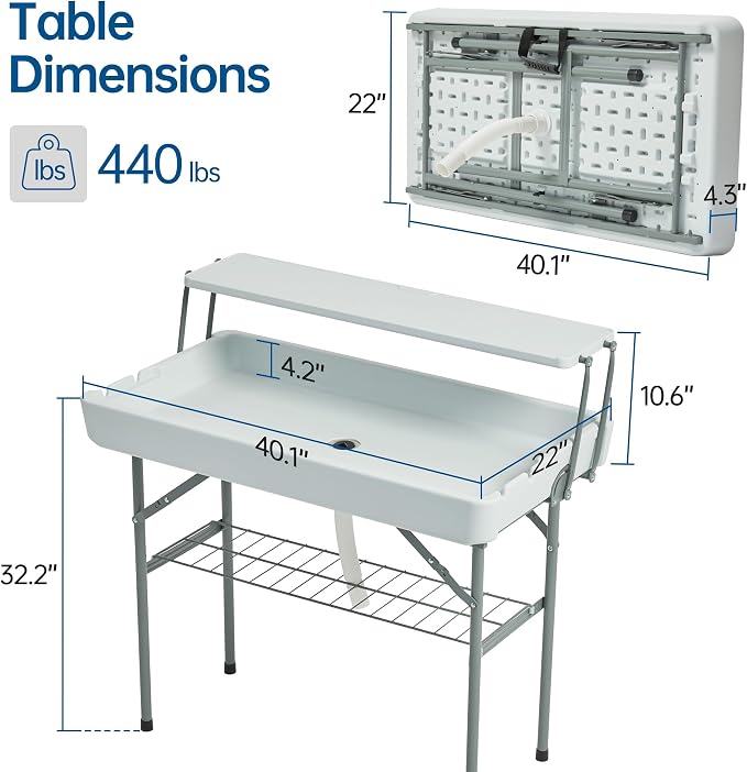 Outdoor Ice Cooler Folding Table, Portable Cooler Table with Removable Matching Skirt, Folding Ice Chest Table with Place Holder White