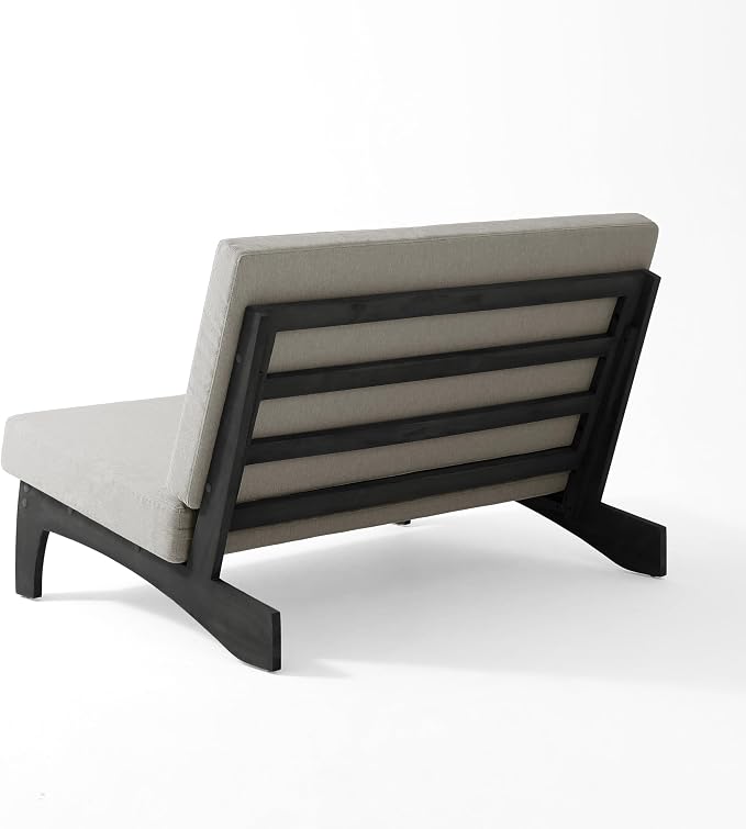 Outdoor Furniture Patio Couch, Weather Resistant Patio Loveseat Sofa Couch with Removable Cushion, Black Wood Frame for Porch & Backyard Seating - Light Camel