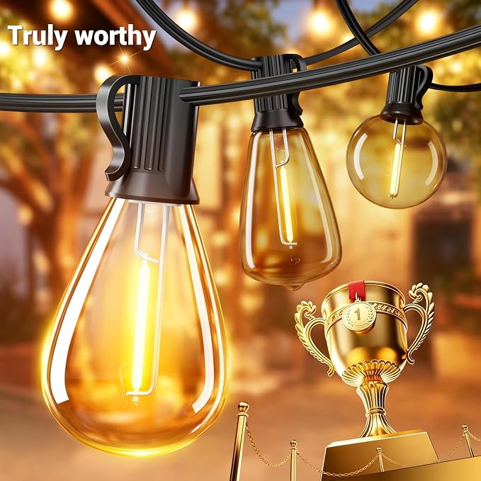 200FT LED Outdoor String Lights with 60+2 Edison Shatterproof Waterproof Bulbs, 2700K Commercial Grade Patio Lights, Heavy Duty Outside Hanging for Garden Porch Deck Decor