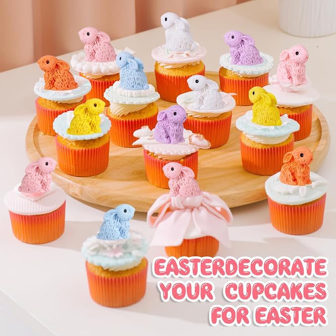 120PCS Miniature Resin Rabbit Easter Bunny Figurines for Easter Egg Fillers | 6 Colors Cute Tiny Bunnies Rabbits Animals, Fairy Garden Dollhouse Cake Home Decor Hidden Game