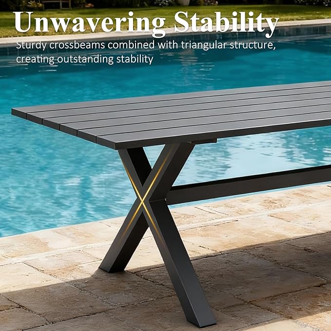 LayinSun 11 Pieces Outdoor Patio Dining Set, Aluminium Rectangular Dining Table and Wicker Rattan Chairs Set for Outside Backyard, Poolside