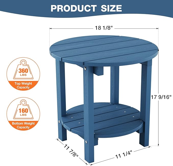 YEFU Adirondack Side Table, 18" Double Outdoor Side Table Set of 2, Poly Lumber end Table, Weather Resistant for Indoor, Patio, Pool, Porch, Backyard-Navy Blue