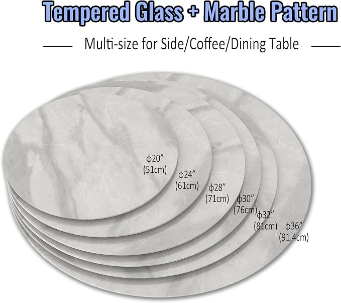 36" Round Tempered Glass Table Top, Marble Glass Surface Protector Heat & Scratch Resistant Multipurpose for Dining, Coffee, Restaurant, Office and End Table (Grey Marble Pattern, 36 Inch)
