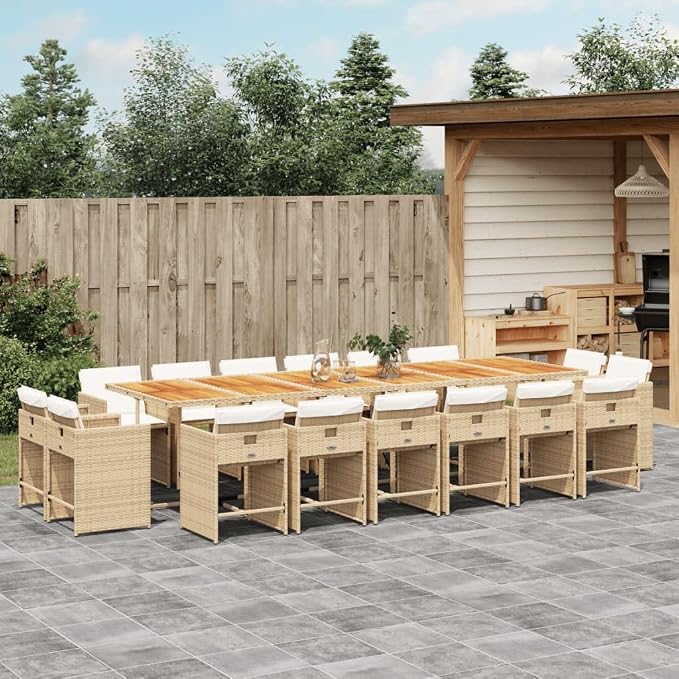 17-Piece Outdoor Patio Dining Set, Poly Rattan Garden Table and 16 Foldable Chairs with Cushions, Space-Saving Cube Design for Backyard Deck