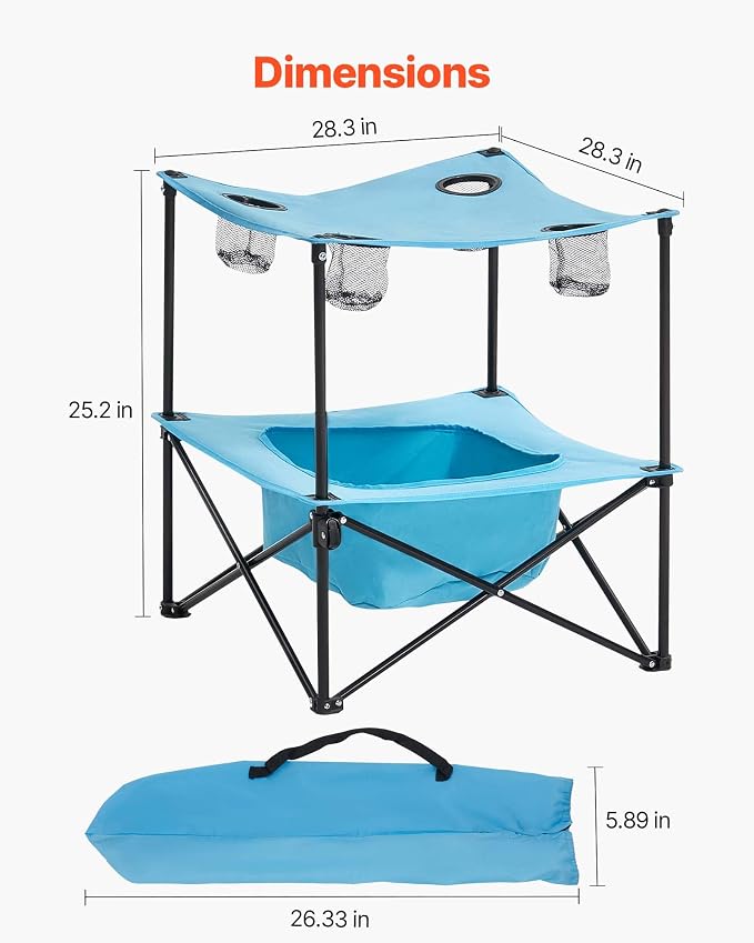 VEVOR Folding Camping Table, Portable Outdoor Lightweight Picnic Table, 600D Oxford Fabric Waterproof Canvas Travel Beach Tables, with 4 Cup Holders, Carry Bag, for Tailgating Camping Picnic, Blue