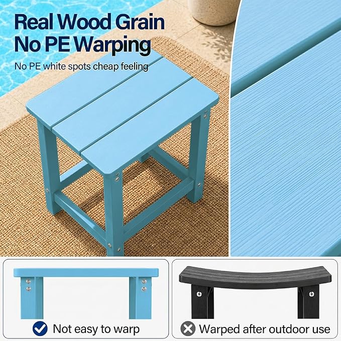 MXIMU Outdoor Side Table for Patio: Heavy-Duty Sturdy Warp Resistant Adirondack Table - Wood Grain Finish Outdoor End Tables - Easy Assembly & Low Maintenance Patio Side Table Blue