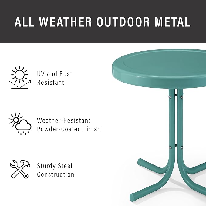 Crosley Furniture Griffith Weather Resistant Retro Metal Outdoor Side Table for Patio, Deck, Porch, Caribbean Blue