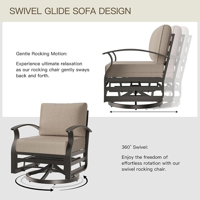 Aluminum Patio Furniture Set with Coffee Table,8 Seats Metal Modern Outdoor Furniture w/5.1" Thick Cushions,Patio Sectional w/Swivel Chairs for Patio,Backyard,Sand