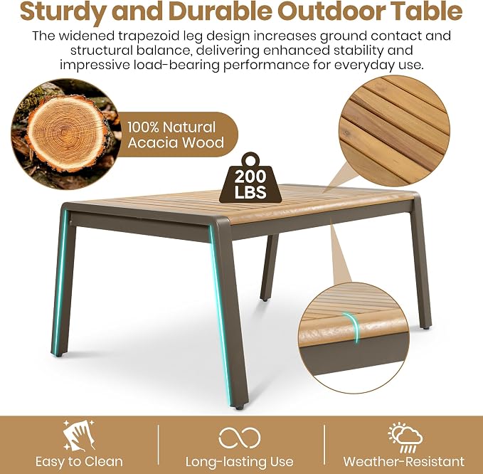 6-Piece Outdoor Patio Furniture Set, All Weather Conversation Set, Steel Frame Sofa Set with 3-Seat Couch, 2 Armchairs, 2 Ottomans & Acacia Wood Coffee Table for Backyard Garden (Brown-3.27)