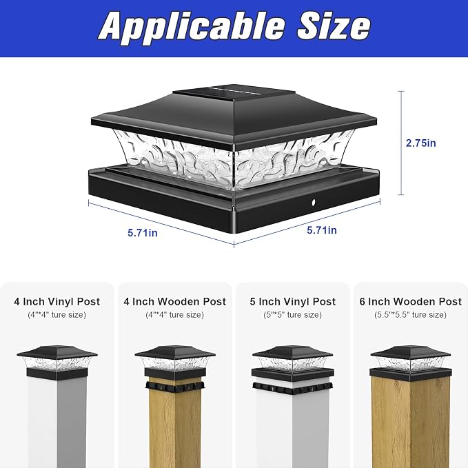 APONUO Solar Post Cap Lights 12 Pack for 4x4 5x5 6x6 Wood & Vinyl Fences - IP65 Waterproof, All-Night Auto On/Off, Warm/Cool White Light, Outdoor Deck Patio Garden (Black)