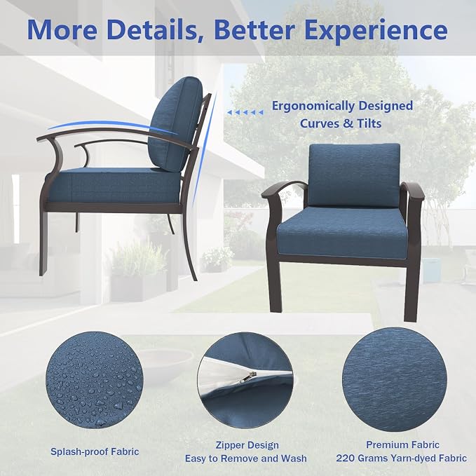 ALAULM Aluminum Patio Furniture Set with 2 Swivel Chairs 9-seat Metal Outdoor Furniture Patio Sectional Sofas Patio Conversation Set w/2 Ottomans for Patio, Backyard, Poolside-Dark Blue