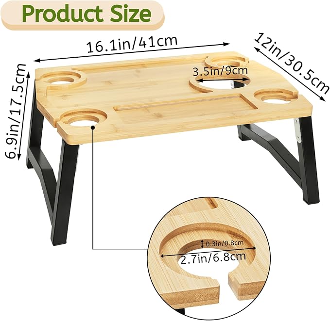 Youeon Portable Wine Picnic Table with Glass Holder, Foldable Durable Picnic Charcuterie Board, Small Wine Table Snack & Cheese Tray for Picnic, Beach, Camp, Park, Wine Lover Gift