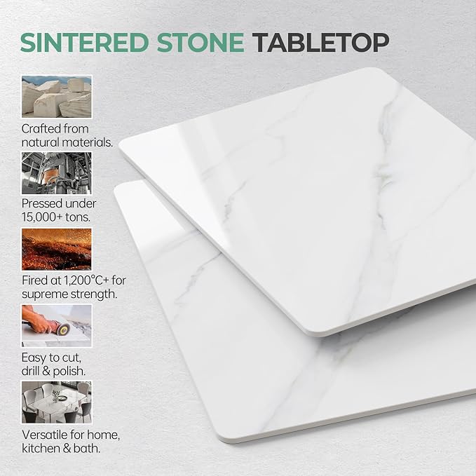 Rectangle Table Top,31.5 ” x 23.6 ” White Sintered Stone Tabletop, DIY Replacement & Cover Marble Desktop, Scratch & Wear Resistant, Easy to Clean, Suitable for Indoor & Outdoor