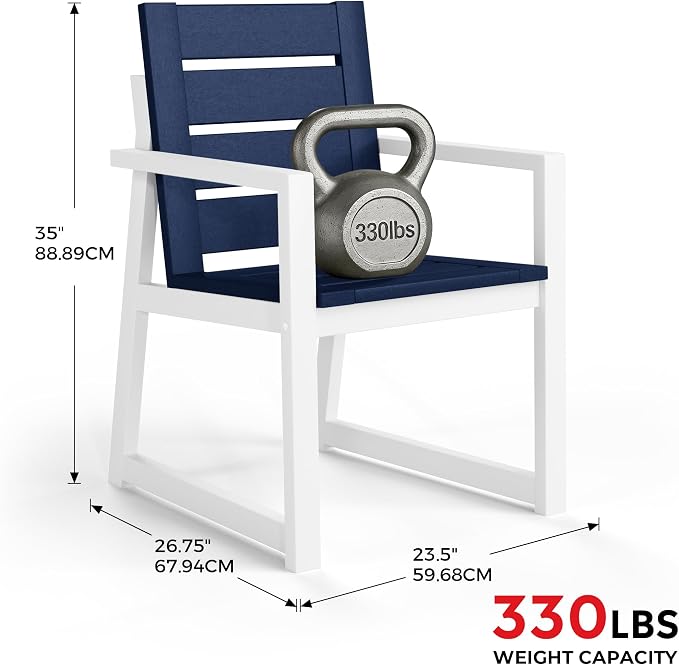 Costaelm Stinson HDPE Plastic Outdoor Patio Dining Arm Chair, Navy Blue
