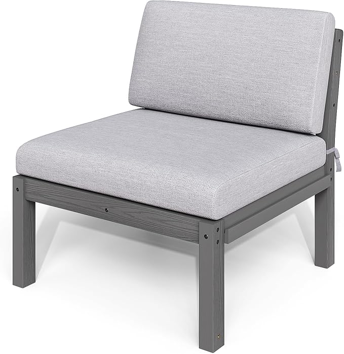 Modular Outdoor Patio Furniture Armless Seat, HIPS All-Weather Outdoor Sectional Sofa with High-Density Thick Cushions, Easy Side Interlock, Patio Seat for Backyard, Balcony, Deck (Grey)
