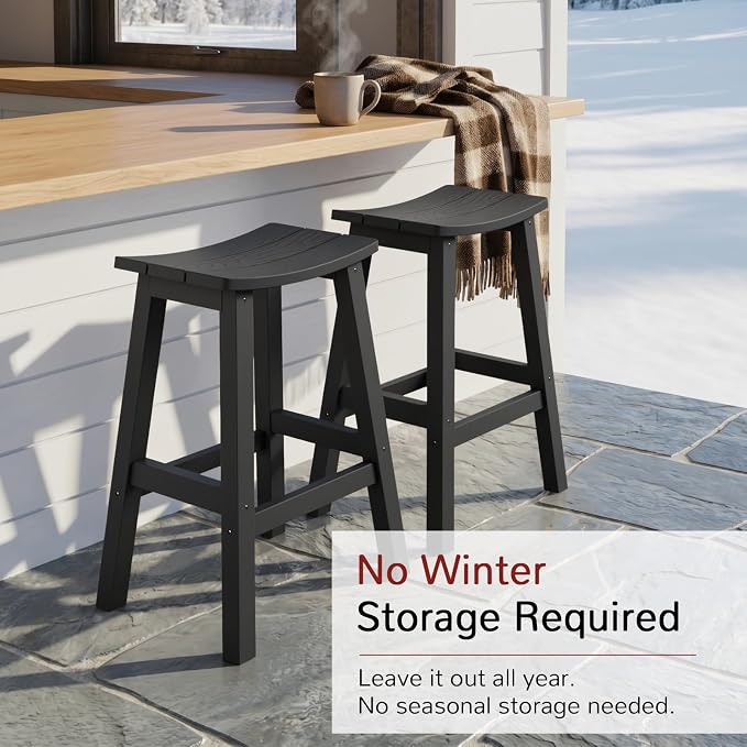 Stoog All-Weather Bar Stools Set of 4, 28" Outdoor Patio Barstools, Low Maintenance HIPS Furniture, Never Rots or Fades, for Kitchen Counter, Deck & Garden, Black
