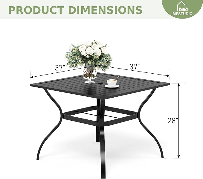 MFSTUDIO 5 Pieces Patio Dining Set, Patio Table and Chairs for 4, Outdoor Rattan Dining Furniture, Outdoor Square Dining Table with Wicker Chairs, Deck, Backyard