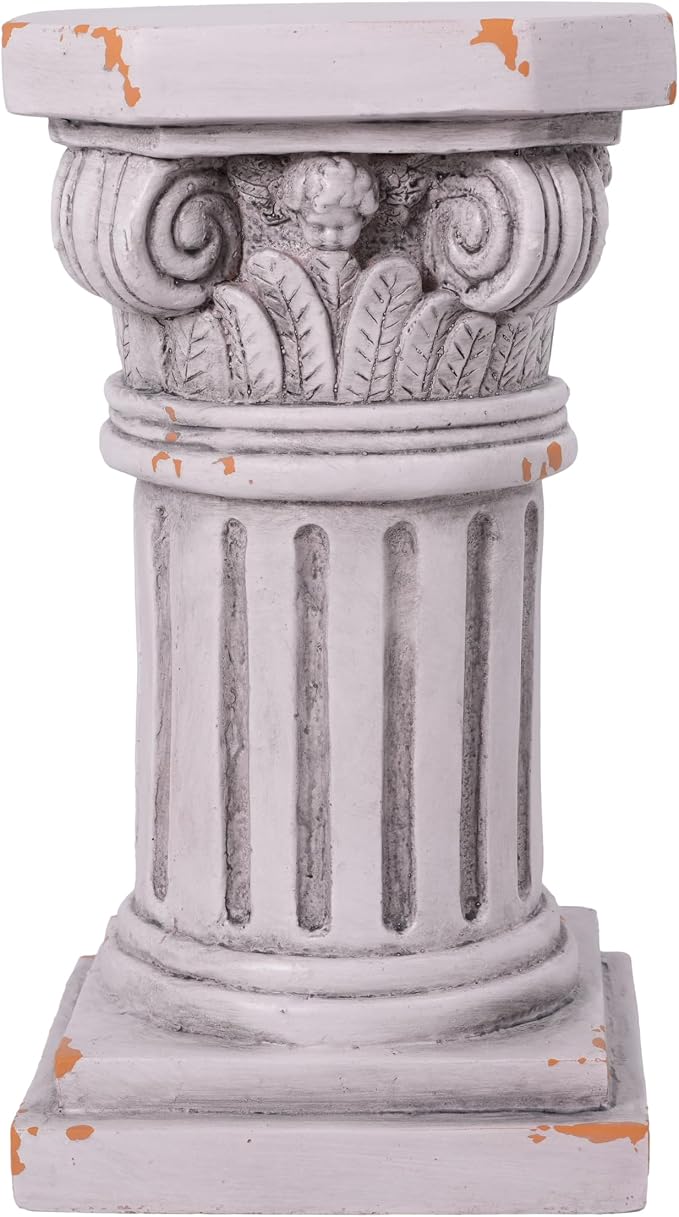Merax 18.50" H Ionic Pedestal Plant Stand, MGO Decorative Pedestal Side Table for Indoor Outdoor Entryway Garden Home, Antique White, No Assembly Needed