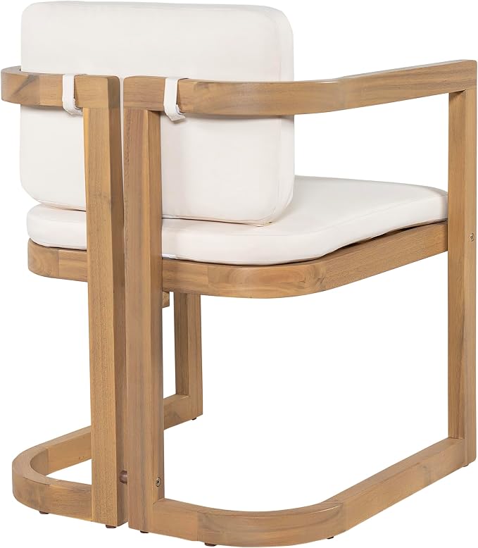 Christopher Knight Home Evana Acacia Wood Dining Table Set for 4, Solid Wood Outdoor Dining Set for 4, Modern Oval Patio Dining Table and Chair Set with Cushions, Brown + Light Teak + Beige