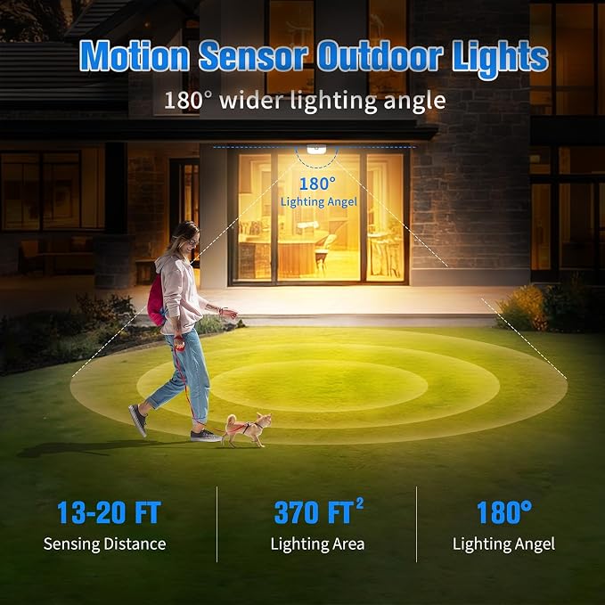 Aootek Warm White Solar Outdoor Motion Sensor Lights, 2500Lm, 15.3 in² Solar Panel, 3 Lighting Modes, IP65 Waterproof, Wide Angle,Ideal for Patio, Garden, Garage, Yard, Front Door (4-Pack)