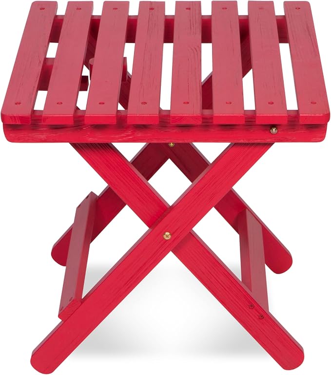 Shine Company Square Wooden Folding Solid Wood Side Table, Outdoor Adirondack Small Patio Table, Chili Red