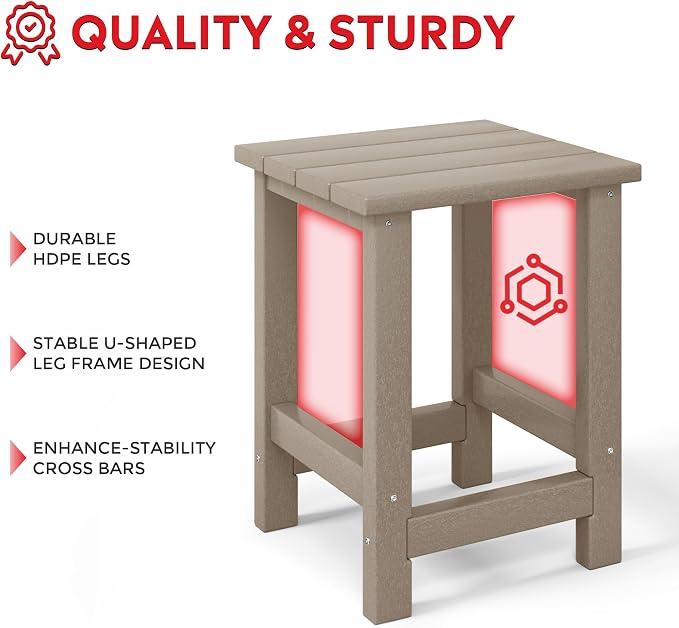 Costaelm Kids Outdoor End Table, Small Patio Table, Outdoor Side Table Porch Table Adirondack Patio Side Table for Outside, Pool, Porch, Garden, Weathered Wood