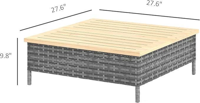 Outsunny Outdoor Side Table with PE Rattan, Patio End Table with Natural Fir Wood Top, Weather Resistant Accent Table for Patio Pool Porch, Gray