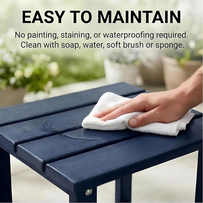 AMILY HDPE Outdoor Adirondack Side Table, Weather Resistant Patio End Table, Heavy Duty Rectangle Side Table for Garden, Balcony, Poolside, Easy Assembly (Blue)