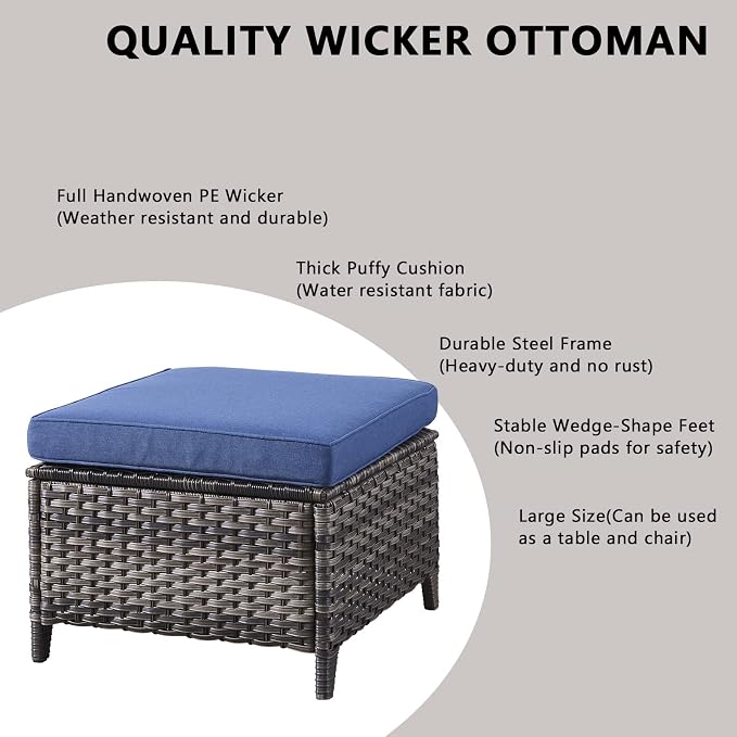 Rilyson Wicker Patio Furniture Set - 7 PC Rattan Outdoor Sectional Conversation Sets with 2 Rocking Swivel Chairs,2 Ottomans,1 Sofa,1 Loveseat and 1 Coffee Table for Porch Deck(Mixed Grey/Blue)