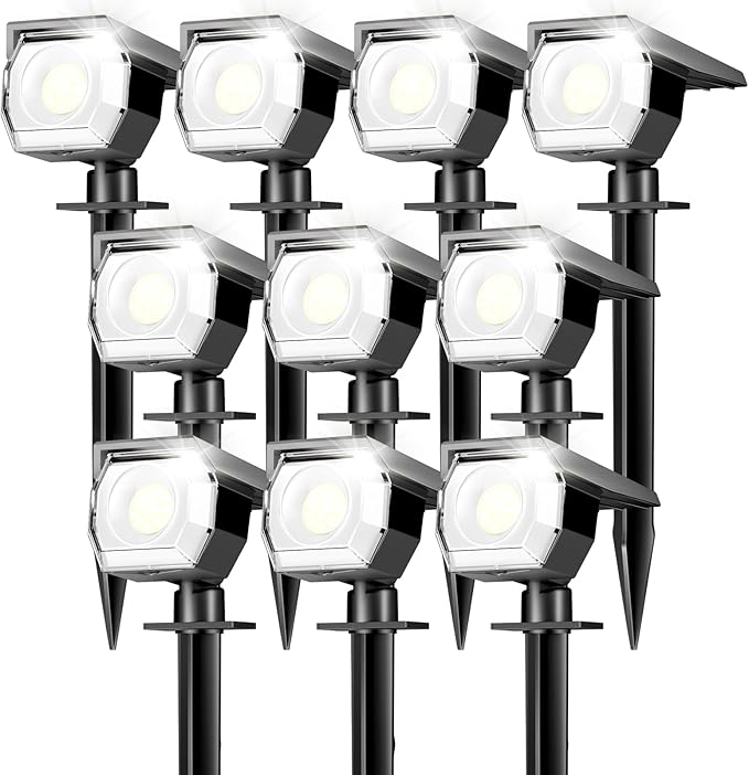 10 Pack Solar Spot Lights Outdoor Waterproof, Landscape Spotlights | Cool White, Solar Powered, Auto On/Off, Lighting for Outside Pathway Yard Lawn Flag Garden Walkway Pathway