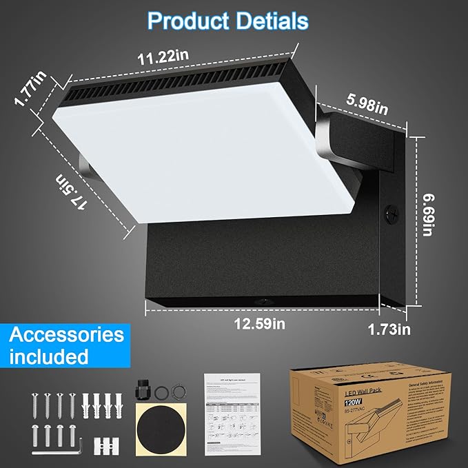 18000LM Modern Security Flood Light, 360° Rotatable Areas Lighting | 4Pack,120W 5000K, IP65 Waterproof, Ani-Rust, Wall Mount Outdoor Wall Light for Yard, Building, House