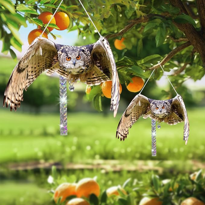 Owls to Keep Birds Away: 2Pack Fake Owls with Reflective Tape for Garden Patio, Reflective Hanging Decoration to Keep Birds Pigeon from Windows Tree