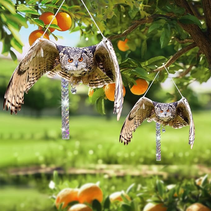 Owls to Keep Birds Away: 3Pack Fake Owls with Reflective Tape for Garden Patio, Reflective Hanging Decoration to Keep Birds Pigeon from Windows Tree