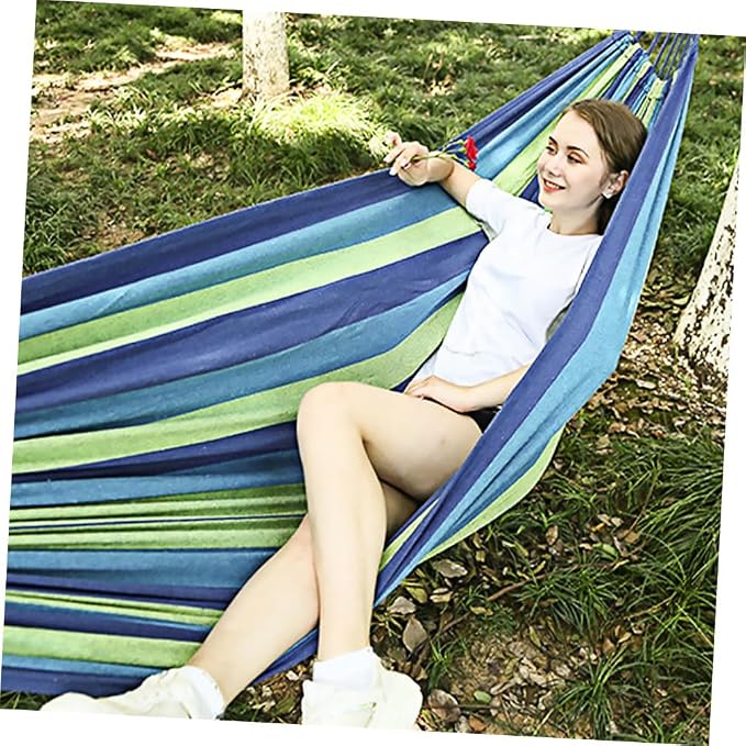 Double Camping Hammock Widened Canvas Swing for Adults Boy Girl Portable Outdoor Leisure Use Durable Easy to Pack for Travel Beach