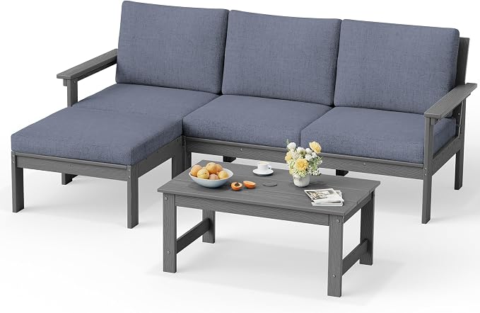 SERWALL HDPE Outdoor Sectional with Ottoman & Coffee Table