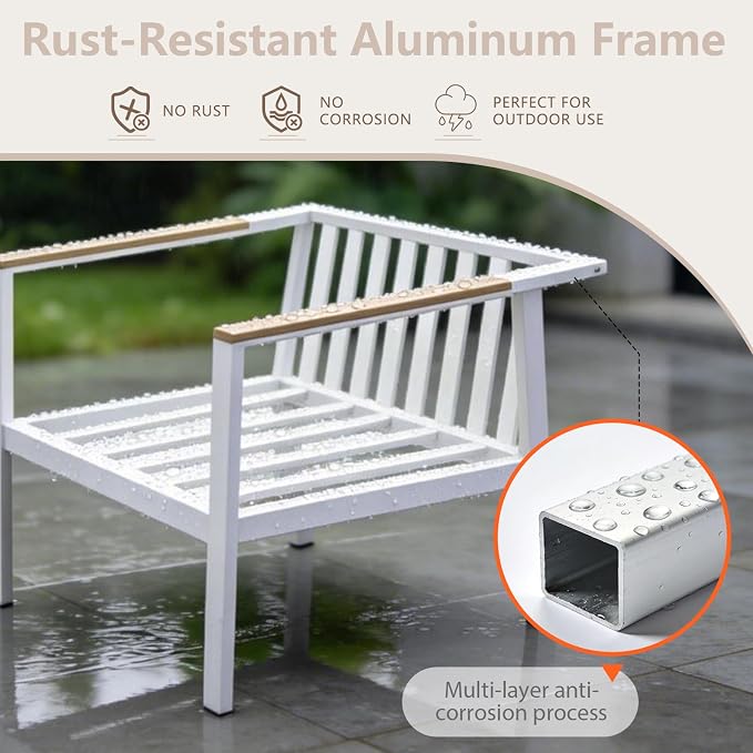 Aluminum Patio Sectional Furniture Set,4 piece Patio Conversation Sets Outdoor Patio Furniture Set Sofa with Coffee Table & Washable Cushions White