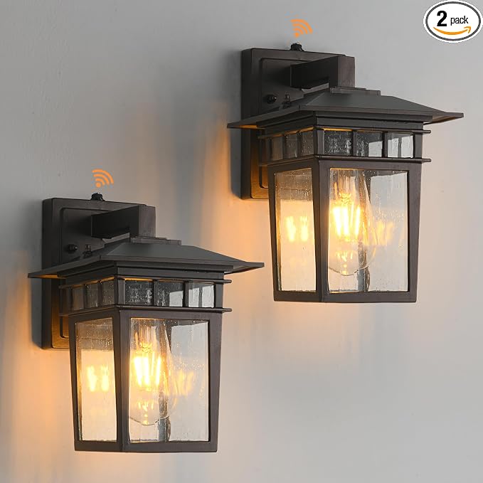 Dusk to Dawn Exterior Wall Sconce Set of 2 Brown Outdoor Porch Light