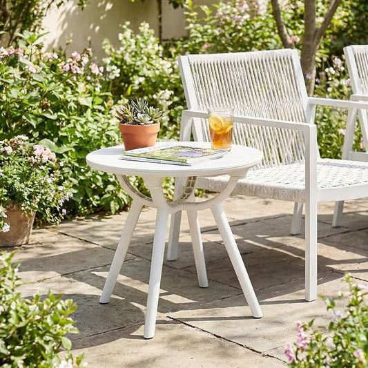 Tangkula Outdoor Side Table, 20" Round Patio Bistro Table, Outside Accent Coffee Table for Poolside, Balcony, Garden, Porch, Lawn (1 Pack,Off-White)