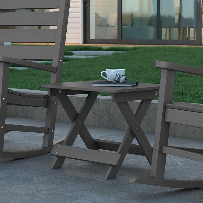 EMMA + OLIVER Haley Outdoor Folding Side Table, Portable All-Weather HDPE Adirondack Side Table, Gray