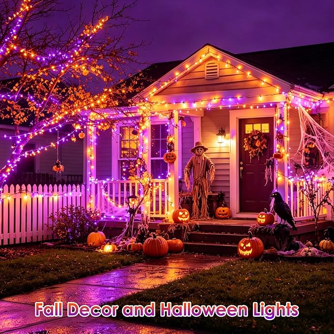 YIQU Smart Color Changing Fall Lights String 33 FT 100 LED App Remote | Fall Decor, Orange Purple Halloween Lights,Music Syn, Multicolor and Modes, Custom Timer Settings, Indoor Outdoor Waterproof